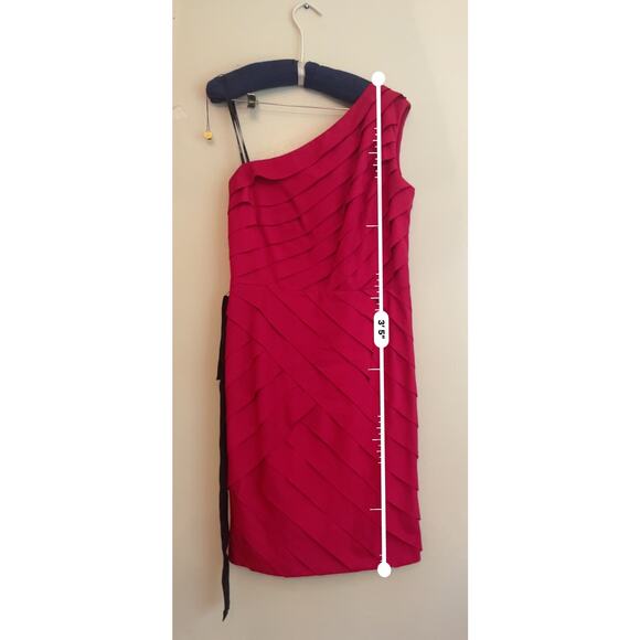 Tadashi Shoji Cherry Red One Shoulder Tiered Jersey Midi Dress Size XL - Picture 6 of 8